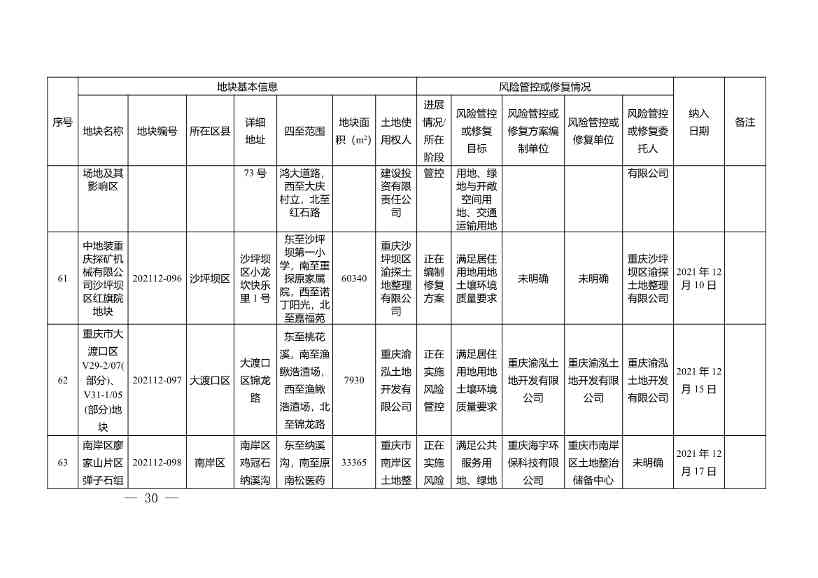 重庆市建设用地土壤污染风险管控和修复名录（2022年1月）(图30)