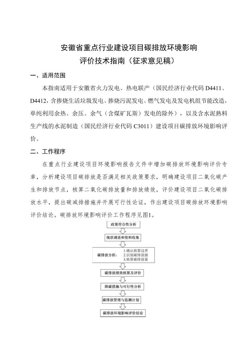 《安徽省重点行业建设项目碳排放环境影响评价技术指南》（征求意见稿）公开征求意见